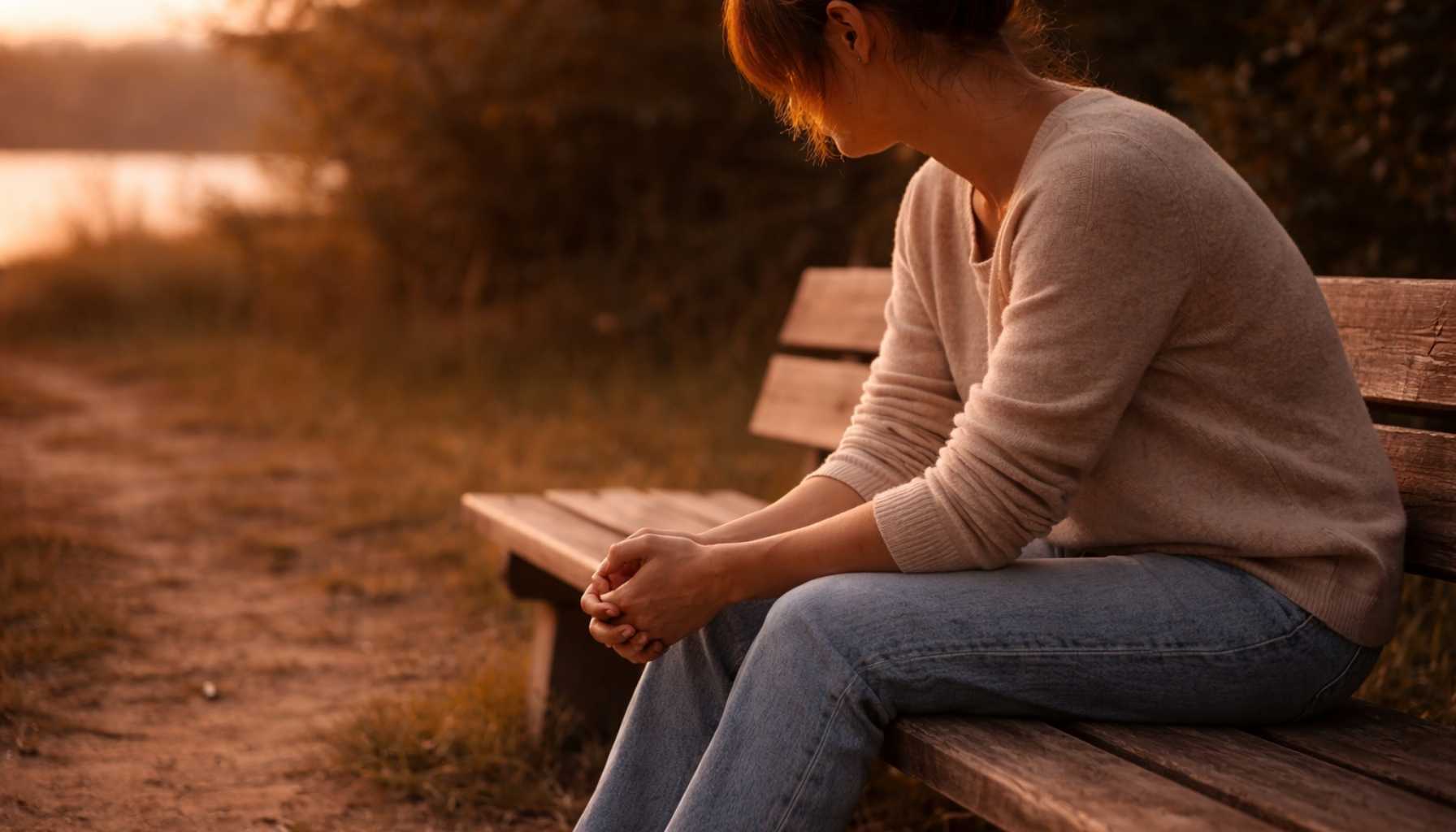 erschoepft-nach-kontakt-energieverlust-rueckzug Feinfühlige Frau sitzt allein im warmen Abendlicht und wirkt erschöpft nach einem intensiven Kontakt