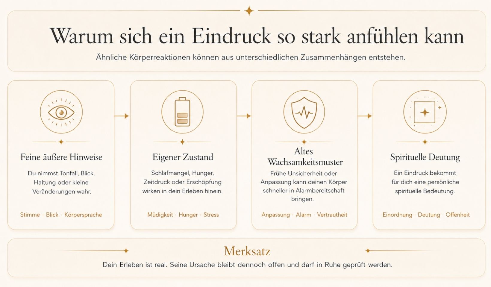 warum-sich-ein-eindruck-so-stark-anfuehlen-kann Infografik mit vier möglichen Gründen, warum sich eine feine Wahrnehmung besonders stark anfühlen kann.